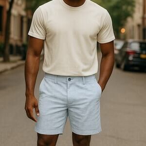 UNION Blue & White Pinstripe Cotton Seersucker Summer Shorts ~ Men's Size 38